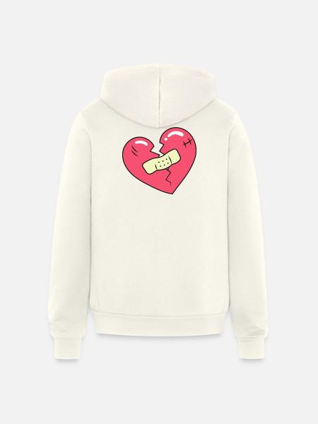 Broken Heart and Patch - Unisex Full Zip Hoodie - vintage white
