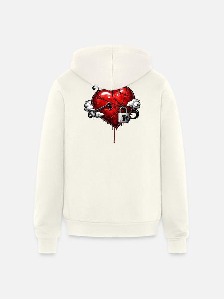 Scarred Heart with Lock - Unisex Full Zip Hoodie - vintage white