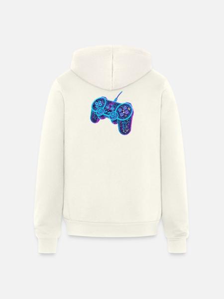 Futuristic Neon Wireframe Game Controller - Unisex Full Zip Hoodie - vintage white