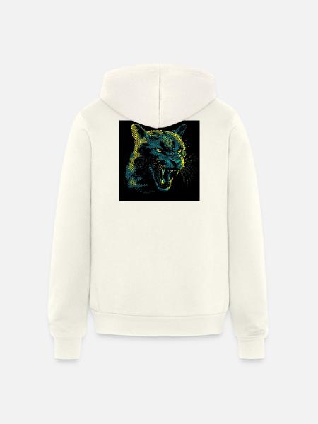 Neon Halftone Cat Roar - Unisex Full Zip Hoodie - vintage white