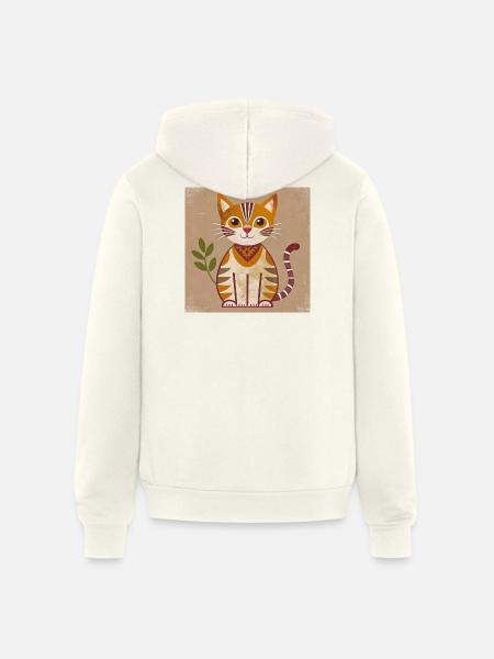 Rustic Geometric Cat Illustration - Unisex Full Zip Hoodie - vintage white