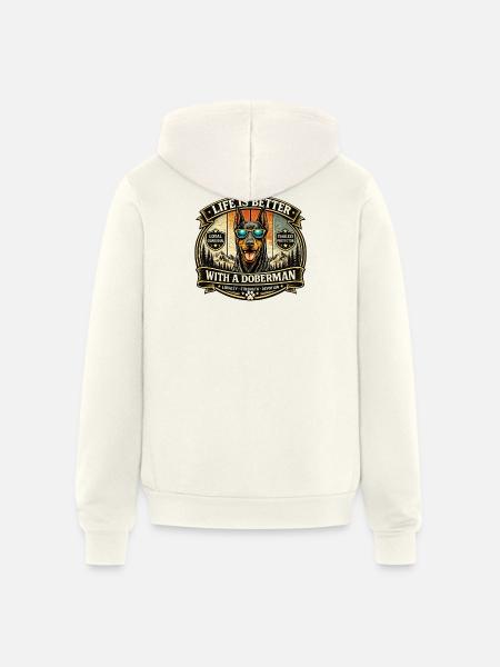 Doberman Loyalty Badge Illustration - Unisex Full Zip Hoodie - vintage white