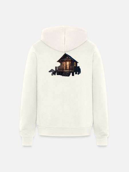 Rustic Cabin Nightscape Design - Unisex Full Zip Hoodie - vintage white