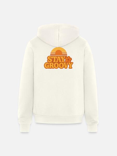 Retro Sunset Stay Groovy Graphic - Unisex Full Zip Hoodie - vintage white