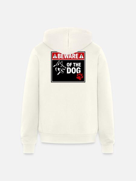 BEWARE OF THE DOG - Unisex Full Zip Hoodie - vintage white