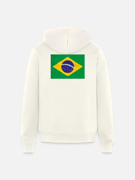 Brazil Flag Rustic Emblem - Unisex Full Zip Hoodie - vintage white