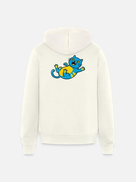 Blue Cat Playful Belly Art - Unisex Full Zip Hoodie - vintage white