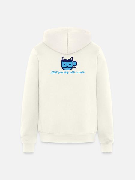 Blue Cat Morning Smile - Unisex Full Zip Hoodie - vintage white