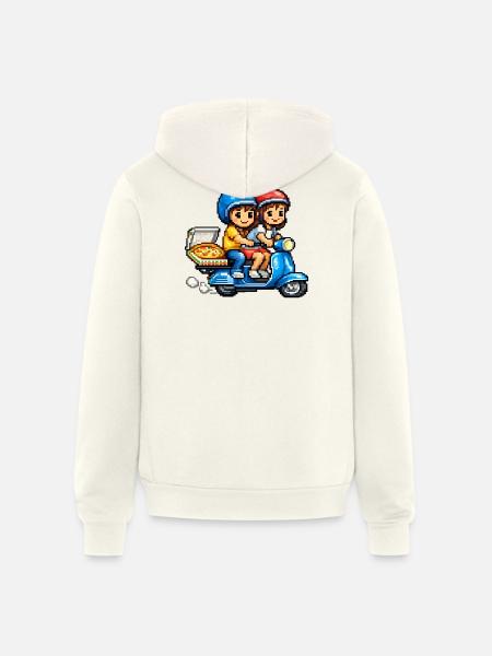 Boy and Girl on Vespa with Pizza! - Unisex Full Zip Hoodie - vintage white