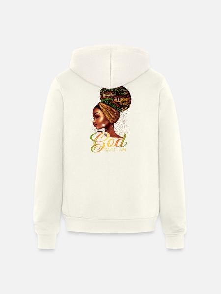 God Says I Am Afro Queen - Unisex Full Zip Hoodie - vintage white