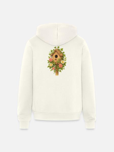 Rustic Floral Birdhouse Design - Unisex Full Zip Hoodie - vintage white