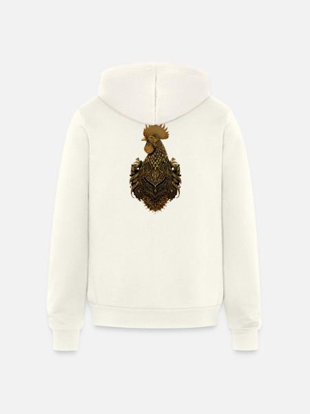 Golden ornate rooster art - Unisex Full Zip Hoodie - vintage white