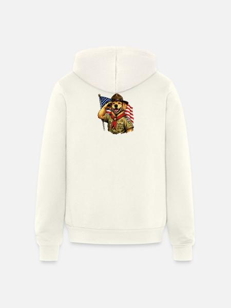 Patriotic Pup Scout Salute - Unisex Full Zip Hoodie - vintage white