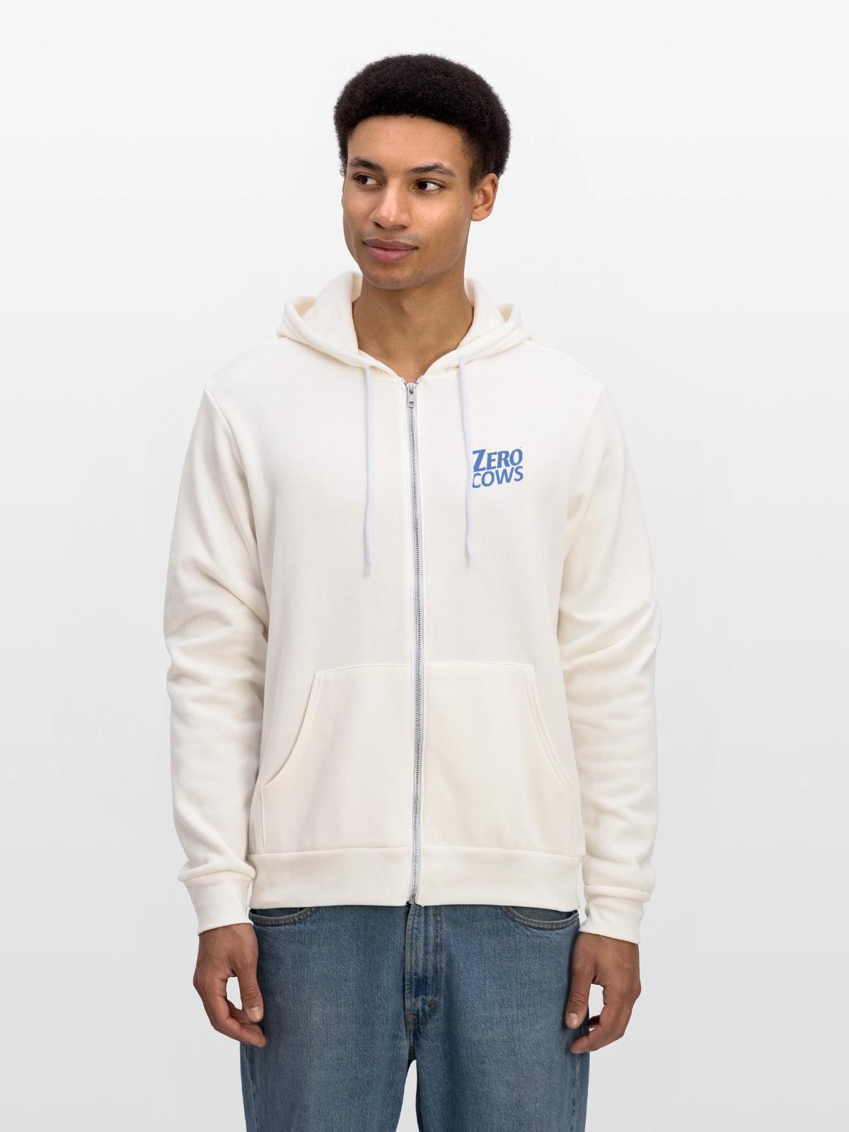 ZERO COWS - Unisex Full Zip Hoodie - vintage white - Front - Noah (186cm)
