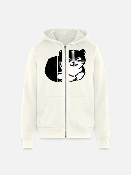 Black And White Cat - Unisex Full Zip Hoodie - vintage white