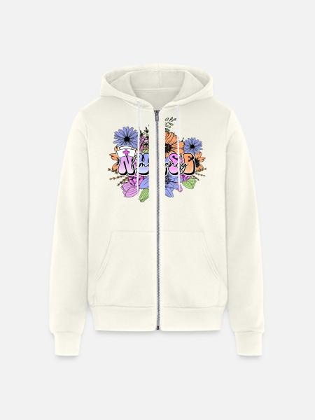 Emergency Nurse flowers - Unisex Full Zip Hoodie - vintage white
