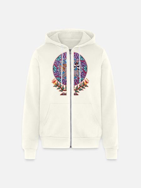 Native Huichol Peyote Deer - Unisex Full Zip Hoodie - vintage white