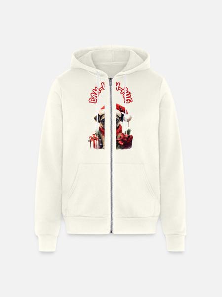Bah Hum Pug - Unisex Full Zip Hoodie - vintage white