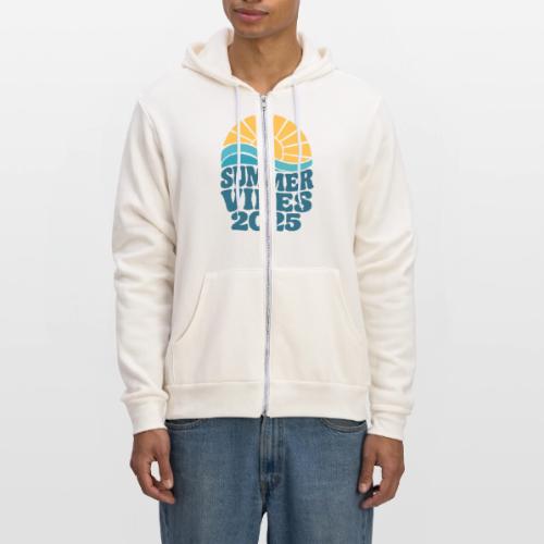 Summer Vibes 2025 Retro Sunset T-Shirt | Fun Beach - Unisex Full Zip Hoodie