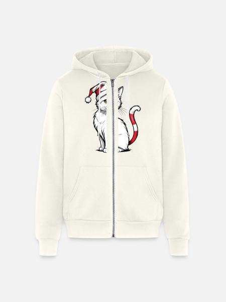 White Christmas Cat - Unisex Full Zip Hoodie - vintage white