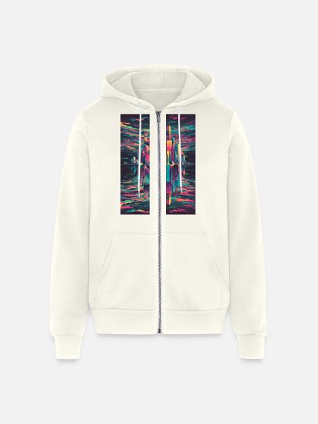 Vibrant Halftone Skyline Conceptual Art - Unisex Full Zip Hoodie - vintage white