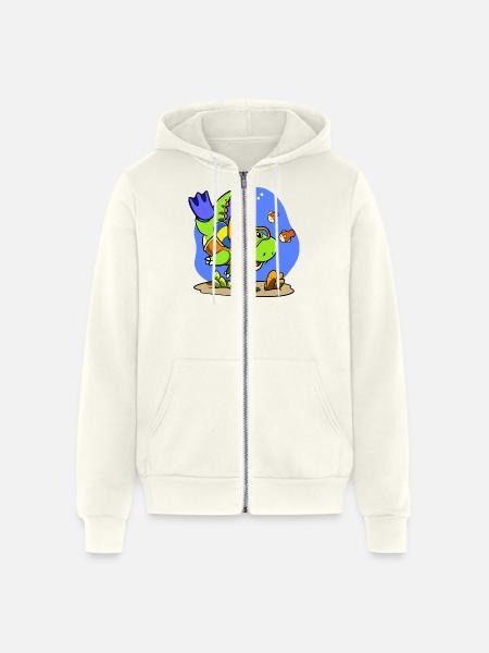 Scuba Dino - Unisex Full Zip Hoodie - vintage white