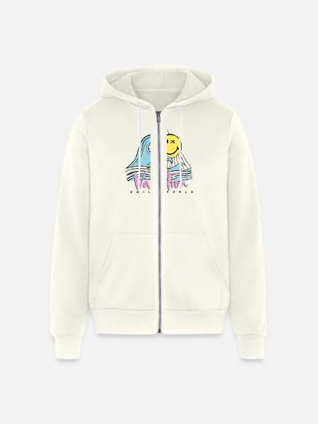 SmileyWorld Always On Vacation - Unisex Full Zip Hoodie - vintage white