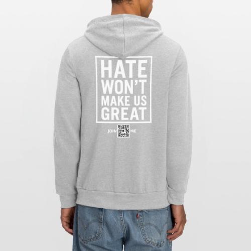 Hate (white, back-facing) - Unisex Full Zip Hoodie