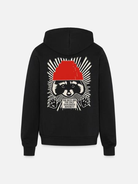 Raccoon DEVO Hat Poster – Bold Political Art Print - Unisex Full Zip Hoodie - black