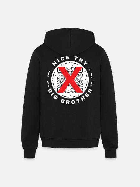 Nice Try Big Brother Privacy QR Code Design - Unisex Full Zip Hoodie - black