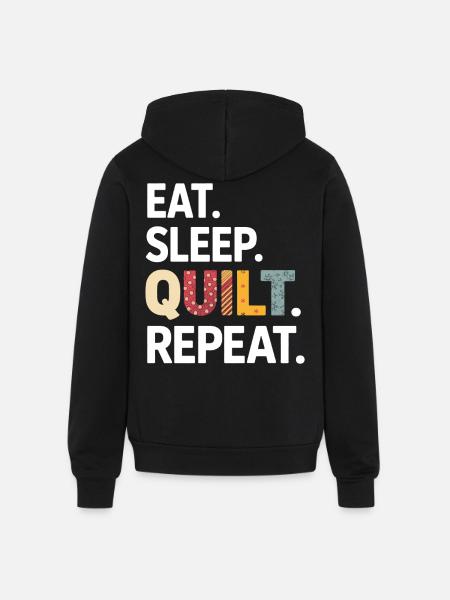 Eat Sleep Quilt Repeat - Unisex Full Zip Hoodie - black