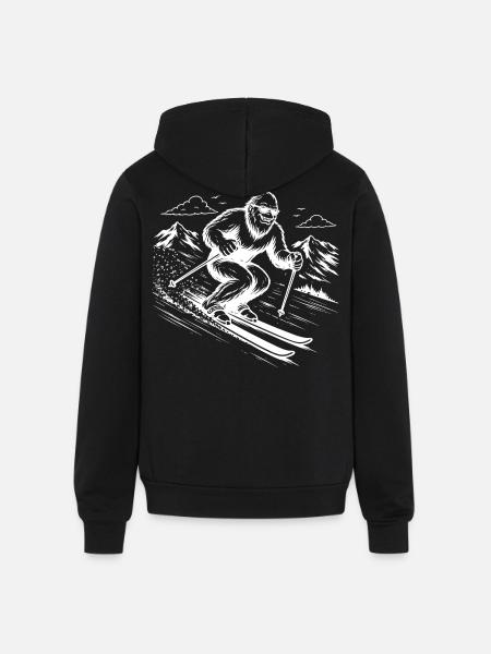 Bigfoot Sasquatch Skier in the Mountains - Unisex Full Zip Hoodie - black