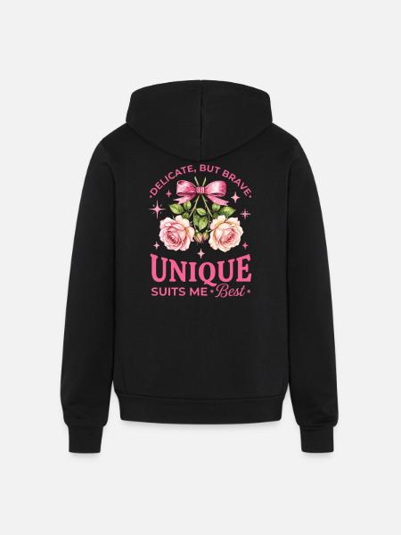 Unique Rose Bloom Ribbon - Unisex Full Zip Hoodie - black