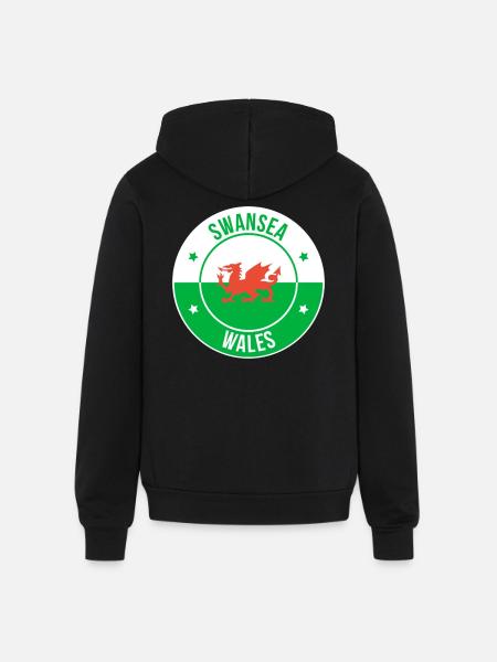 Dragon Crest Swansea Wales - Unisex Full Zip Hoodie - black