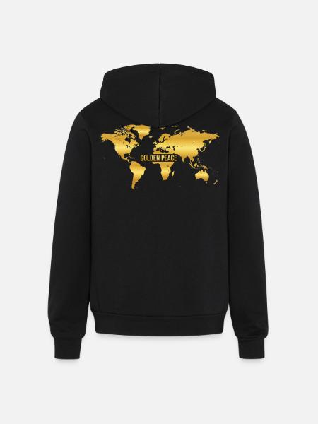 Golden Peace World Map - Unisex Full Zip Hoodie - black