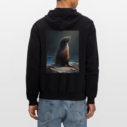 Fur Seal Artistic Shore Portrait Design - Unisex Full Zip Hoodie