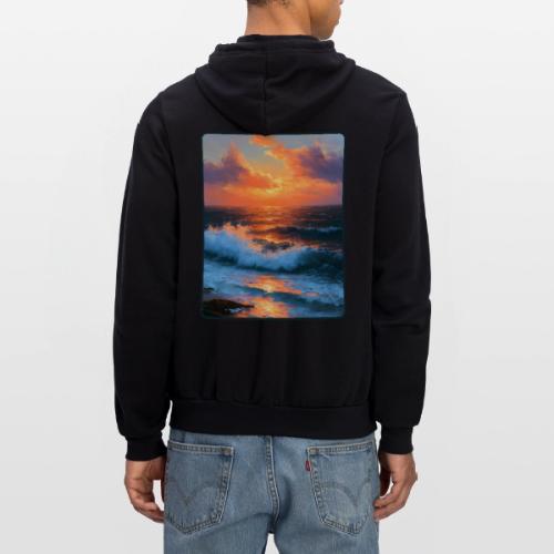 Sunset Storm Waves Oil Painting - Unisex Full Zip Hoodie