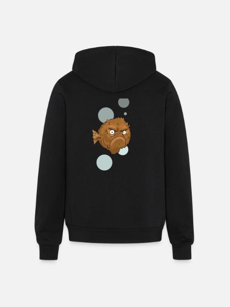 Grouchy Fish - Unisex Full Zip Hoodie - black