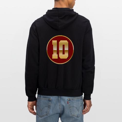 Number 10 in Gold Varsity Font - Unisex Full Zip Hoodie