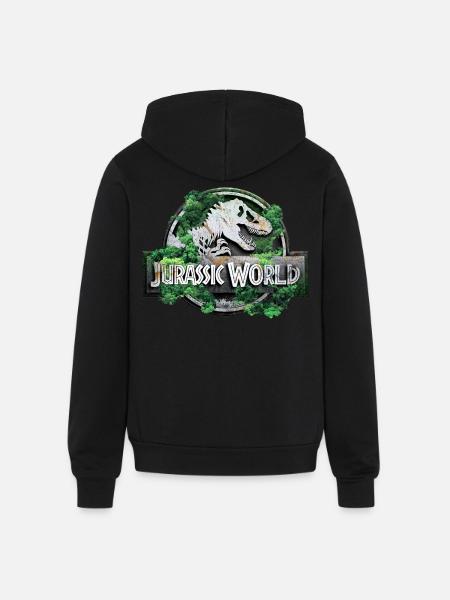 Jurassic World logo with T-Rex and trees - Unisex Full Zip Hoodie - black