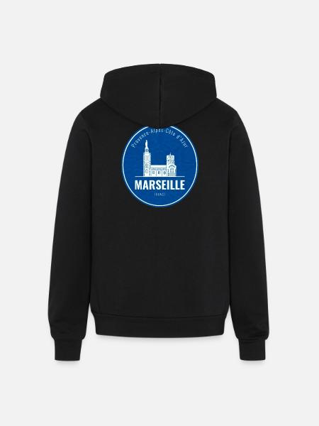 Blue Marseille Landmark Patch - Unisex Full Zip Hoodie - black