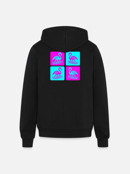 Flamingo Waves Pop Art - Unisex Full Zip Hoodie - black