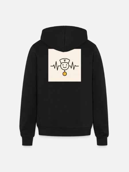 Nurse Heartbeat Smile Badge - Unisex Full Zip Hoodie - black