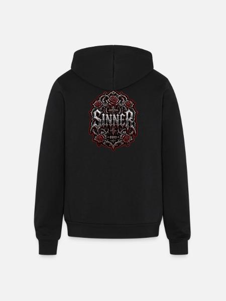 Sinner Gothic Chrome Streetwear Graphic - Unisex Full Zip Hoodie - black