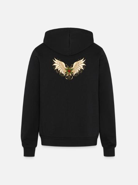 Holly Winged Halo Ornament - Unisex Full Zip Hoodie - black