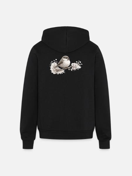 Small Bird in Bloom – Monochrome Woodland - Unisex Full Zip Hoodie - black
