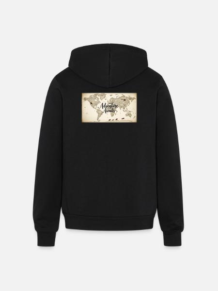 Adventure Awaits World Map - Unisex Full Zip Hoodie - black