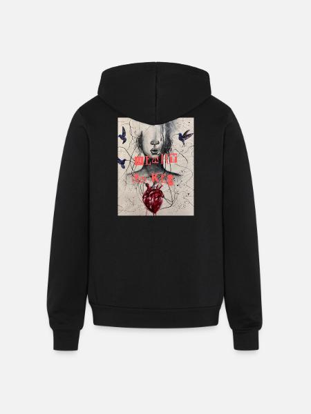 Heart Locked Portrait - Unisex Full Zip Hoodie - black