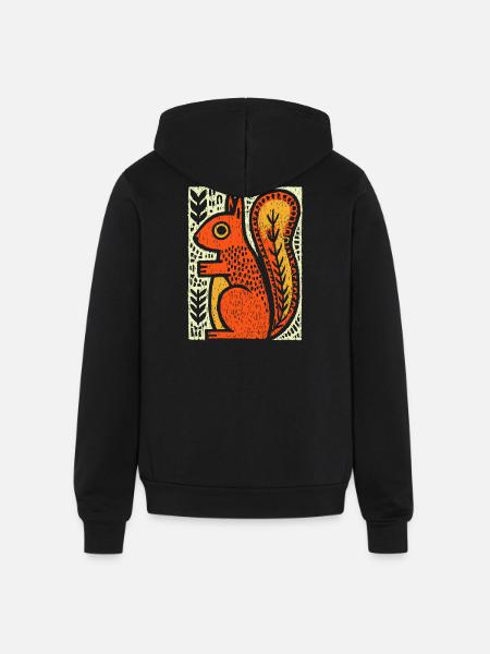 Squirrel in Rustic Woodcut - Unisex Full Zip Hoodie - black