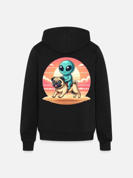 Alien Rides Pug - Unisex Full Zip Hoodie - black